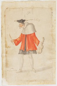 En musiker fra Ballet du Serieux et du Grotesque, 1627 (brunt blæk & wc på lagt papir)