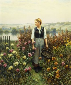 Pige med en kurv i en have, af Daniel Ridgway Knight