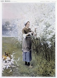 Forår: Kvinde samler blomster - ill. af R. Knight, ca. 1905 af Daniel Ridgway Knight