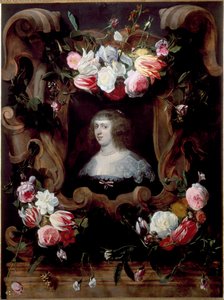 Portræt af dame i en blomsterkrans (olie på lærred