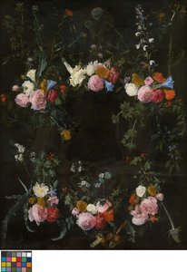 Skulpteret kartouche prydet med blomsterkranse af Daniel Seghers