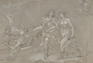 The Rape of Helena, verso: Studie af en knælende nøgen mandlig figur, slutningen af det 17.-18. århundrede.