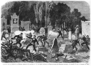 Kommunens smerte, sidste kampe på kirkegården i Pere Lachaise, indgraveret af Louis Joseph Amedee Daudenarde (d.1907) illustration fra 