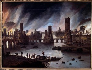 Udsigt over Trojas ild Maleri af Daniel van Heil (1604-1662) Besancon fra det 17. århundrede. Musee Des Beaux Arts - Udsigt over afbrændingen af Troja. Maleri af Daniel van Heil (1604-1662) af Daniel van Heil