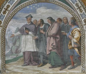 Saint Bruno af Köln viser stedet, hvor charterhuset skal ligge