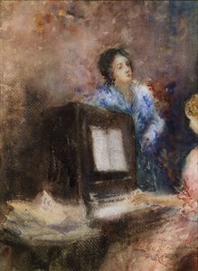 At the Piano, af Daniele Ranzoni, akvarel på papir af Danielle Ranzoni