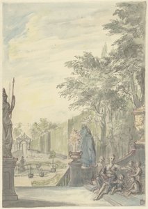 Udsigt fra en terrasse i en prydhave af Daniël Marot (II)