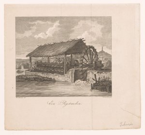 Rismølle drevet af et vandhjul En rismølle (titel på objekt) af Daniël Veelwaard (I)