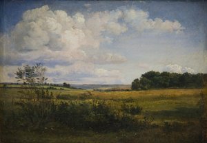 Landskab med solbeskinnede skyer