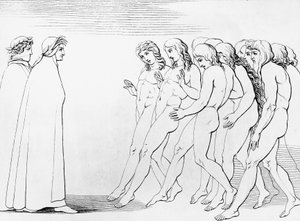 Sjæle forbløffer ved at se, at Dante er i live, illustration til 3. canto af skærsilden, Divine Comedy, allegorisk digt af Dante Alighieri (1265-1321) af Dante Alighieri