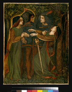 How They Met Themselves, ca. 185060 (gouache) (se også 63160) af Dante Gabriel Charles Rossetti