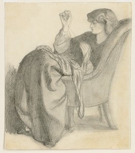Lachesis: Studie af Jane Morris siddende i en stolsyning, 1860