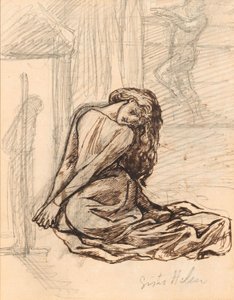 Søster Helen, ca. 1870 (grafit og brunt blæk på papir monteret om bord) af Dante Gabriel Charles Rossetti