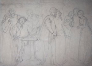 Studie for Benedick og Beatrice af Dante Gabriel Charles Rossetti
