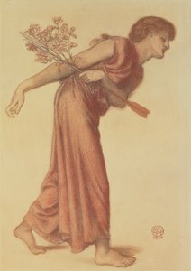 Studie til kærlighedsfiguren i Dantes drøm ved Beatrices død, 1874 (sort og rød farveblyant på grønt papir) af Dante Gabriel Charles Rossetti