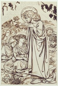 Bjergprædikenen (blæk, pen og akvarel på papir) af Dante Gabriel Charles Rossetti
