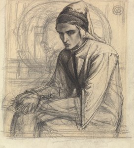 Dante i meditation holder et granatæble af Dante Gabriel Rossetti