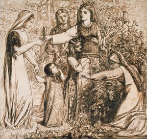 Dantes vision om at Matilda samler blomster, c1855 af Dante Gabriel Rossetti