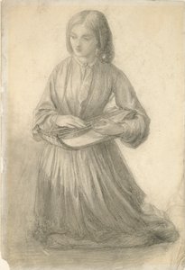 Elizabeth Siddal spiller et strengeinstrument, c1852 af Dante Gabriel Rossetti