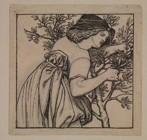 Kong Renés bryllupsrejse - Havearbejde - Design til et malet panel til kabinettet af Dante Gabriel Rossetti