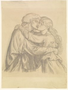 Den velsignede Damozel - Studie af to elskende, der omfavner hinanden af Dante Gabriel Rossetti