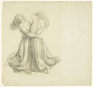 The Bower Meadow - Studie af draperi til de to piger, der danser af Dante Gabriel Rossetti
