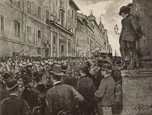 Agostino Bertanis (1812-1886) begravelse, italiensk patriot og politiker, Rom, Italien, tegning af Dante Paolocci, gravering fra L