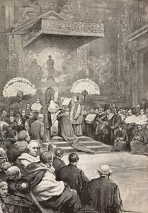 Konsistoriet den 13. november, pave Leo XIII, hvor han skabte nye kardinaler, Vatikanet, gravering fra tegning af Dante Paolocci, fra L