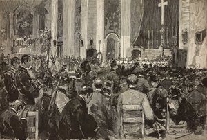 Obsequies for døde i Dogali i kirken Sant Andrea della Valle, Rom, gravering fra tegning af Dante Paolocci, fra L