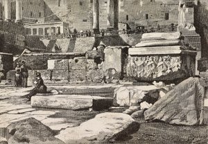 Platforme i Forum Romanum, Rom, Italien, gravering fra tegning af Dante Paolocci, fra L