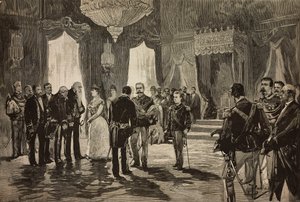 Prins af Napoli, Alfonso Maria Giuseppe Alberto af Bourbon-Two Sicilies i underløjtnantuniform, ved nytårsreceptionen i Quirinal, Italien, gravering fra tegning af Dante Paolocci, fra L