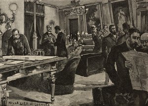 Læsesal i Palazzo Montecitorio, Rom, Italien, gravering efter tegning af Dante Paolocci, fra L