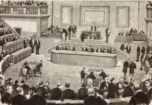 Session den 26. juli i det italienske senat, Rom, Italien, gravering fra en tegning af Dante Paolocci, L
