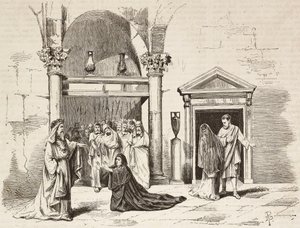 Øverste pavekabinet i paladset, Postumia tigger Fabio Massimo, Rome Vaincue af Alexandre Parodi, 5. akt, gravering af Dante Paolocci fra skitser af Zandomenico fra L