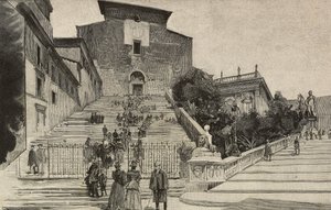 Udsigt over basilikaen Santa Maria i Aracoeli, Rom, Italien, gravering efter tegning af Dante Paolocci, fra L
