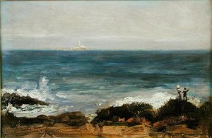 Figurer ved Dublin Bay (olie om bord) af Darius J. MacEgan