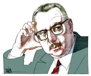 Giorgio Manganelli, 2021 (digital farveblyantstegning) af Dariush Radpour