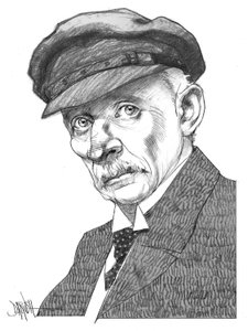 Gustav Meyrink, 2024 (digital farveblyantstegning) af Dariush Radpour