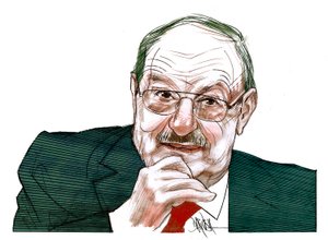 Umberto Eco (digital tegning med farveblyant) af Dariush Radpour