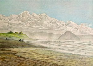 California Coastline, 2017 (blyant, blæk og akryl på papir) af Darrell Windjack