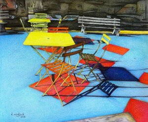 Patio Chairs, 2018 (blyant, blæk på papir) af Darrell Windjack