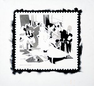 Feast of Pan (frimærkestudie), 2019 (blæk på papir) af Darren Coffield