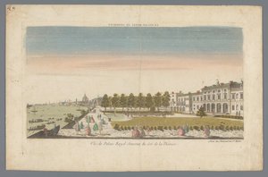 Udsigt over Somerset House fra Themsens bred med London i baggrunden Le Palais Royal de Somerset / Vue du Palais Royal Somerset du côté de la Thamise (titel på objektet)