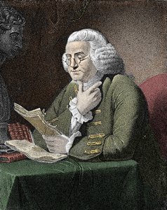 Portræt af Benjamin Franklin (1706-1790), amerikansk filosof, fysiker og ambassadør. Gravering efter et maleri af David Martin. af David (after) Martin