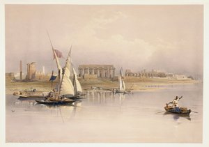 Egypten, Luxor-ruinerne fra Nilen, gravering efter tegning af David Roberts
