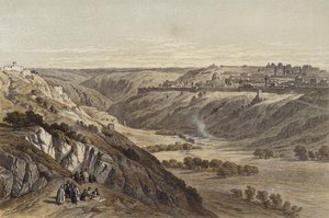 Jerusalem fra Oliebjerget (farve litho) af David (after) Roberts