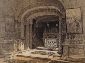 Bebudelsens helligdom, Nazareth (farve litho) af David (after) Roberts