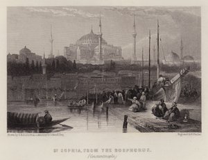 St. Sophia, fra Bosporus, Konstantinopel (farve litho) af David (after) Roberts