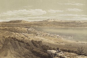 Tiberias ser mod Hermon (farve litho) af David (after) Roberts