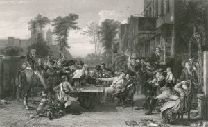 Chelsea-pensionister læser bladet om slaget ved Waterloo (gravering)